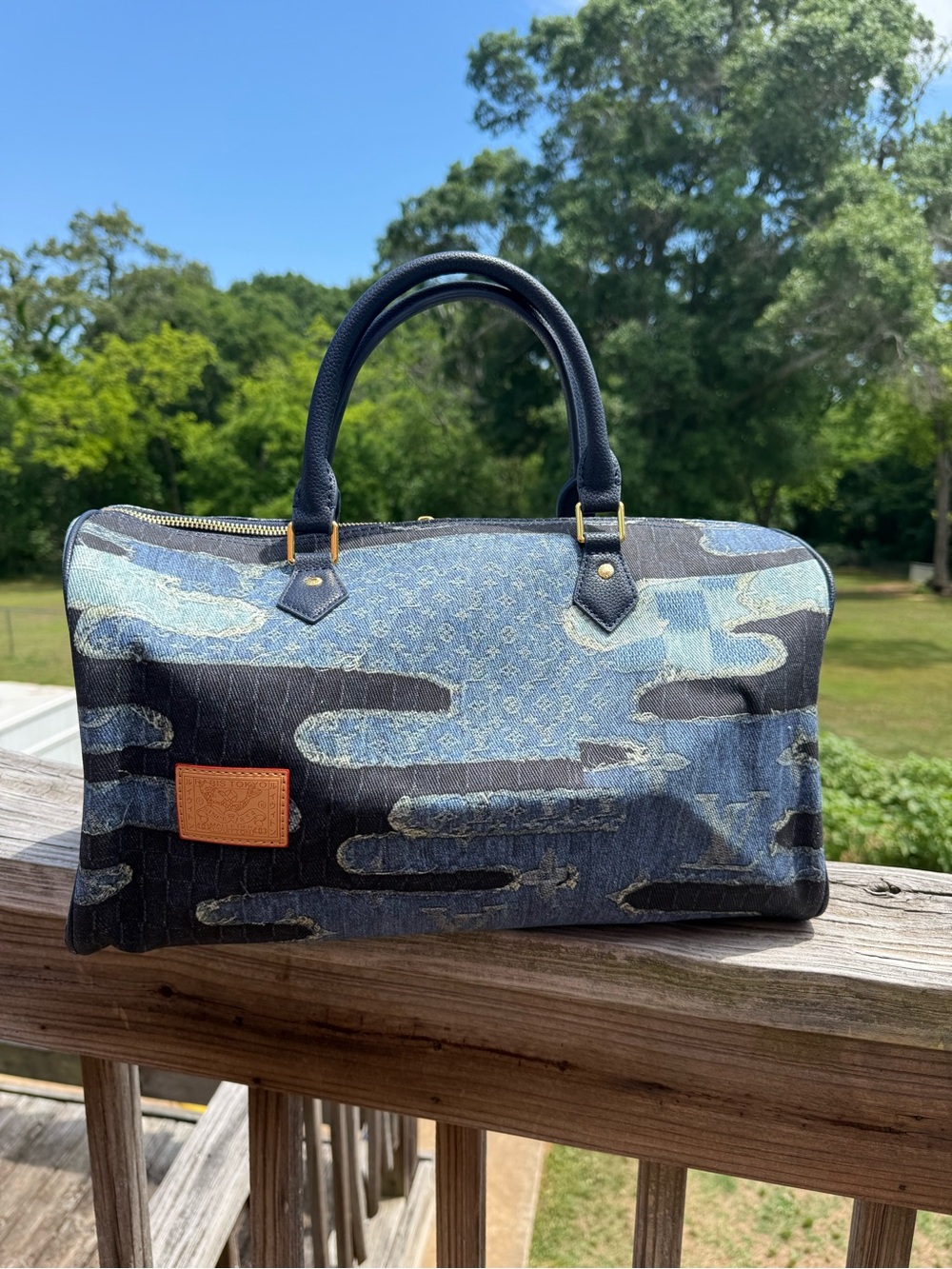 Source Unknown Blue Denim Camouflage Men's Duffel Bag